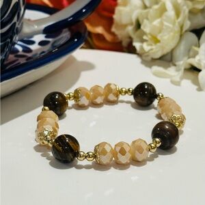 Champagne and Brown Tiger Eye Beaded Bracelet with Elegant Design